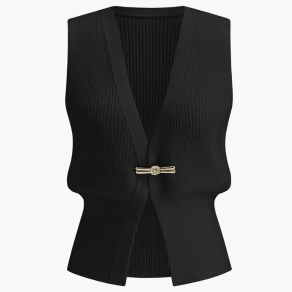 NWT - Commense Metal Buckle Waisted Sweater Vest - Black - Size Small (US 4) - Picture 1 of 8
